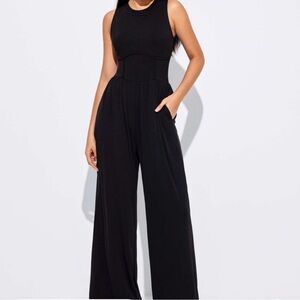 Cider Black Sleeveless Wide‎ Leg Jumpsuit